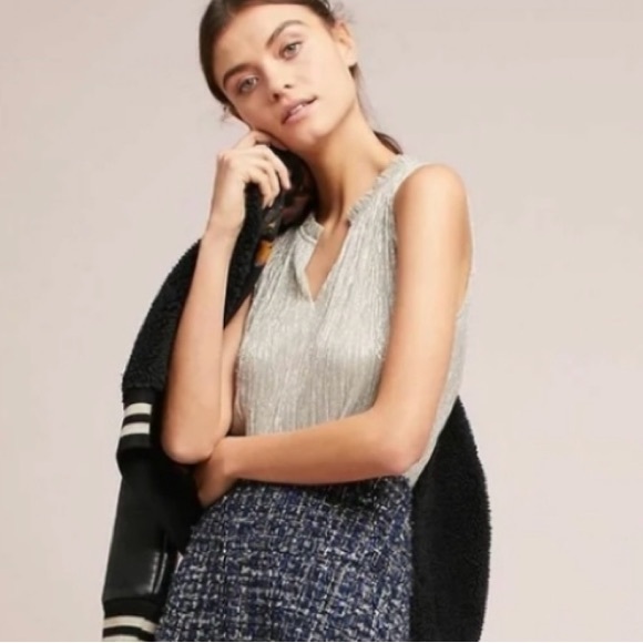 Anthropologie Vanessa Virginia Silver ShimmerSleeveless Top - Picture 1 of 10